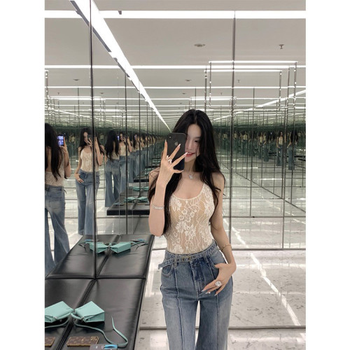 法式白色蕾絲無袖背心女2025夏季新款氣質溫柔修身顯瘦露背連體衣