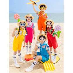 親子裝一家三口沙灘服背帶褲套裝母女母子裝拍照海南島夏威夷情侶