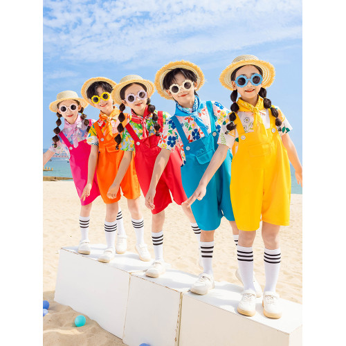 親子裝一家三口沙灘服背帶褲套裝母女母子裝拍照海南島夏威夷情侶