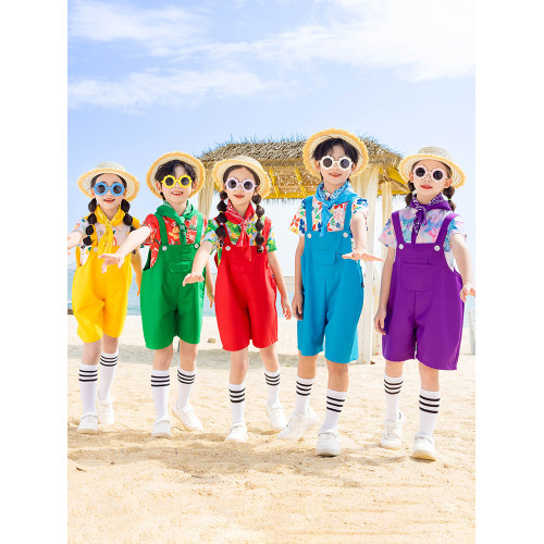 親子裝一家三口沙灘服背帶褲套裝母女母子裝拍照海南島夏威夷情侶