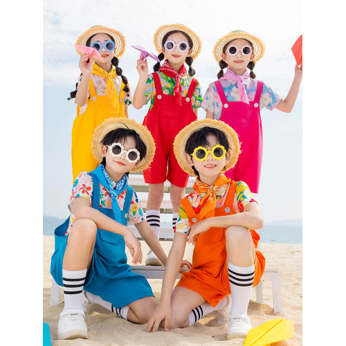 親子裝一家三口沙灘服背帶褲套裝母女母子裝拍照海南島夏威夷情侶