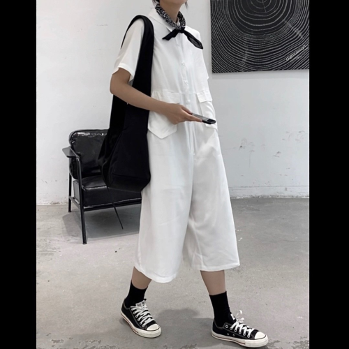 暗黑小衆寬松直筒大碼連體褲女2025夏季薄款工裝吊襠褲連體衣