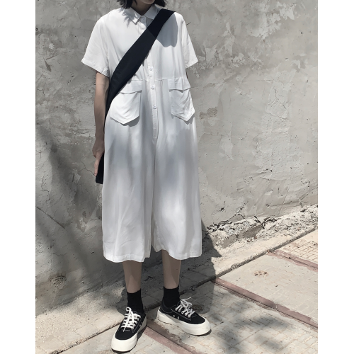 暗黑小衆寬松直筒大碼連體褲女2025夏季薄款工裝吊襠褲連體衣