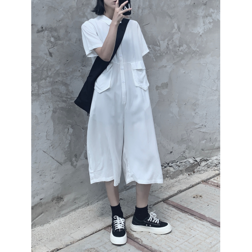 暗黑小衆寬松直筒大碼連體褲女2025夏季薄款工裝吊襠褲連體衣
