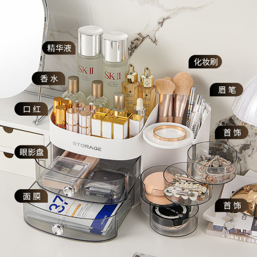 韓國HJ化妝品收納盒大容量梳妝台護膚品口紅香水置物架多功能收納