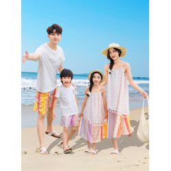 親子裝夏裝一家三口四口海邊度假裝2025新款洋氣母女沙灘裙母子裝