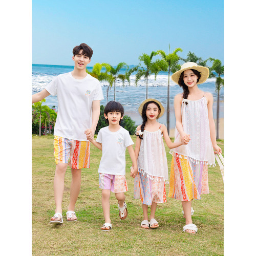 親子裝夏裝一家三口四口海邊度假裝2025新款洋氣母女沙灘裙母子裝