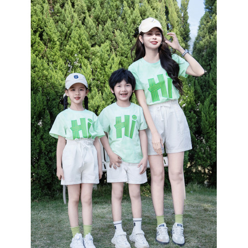 洋氣休閒親子裝一家三口四口2025夏季新款套裝純棉短袖t恤母女裝