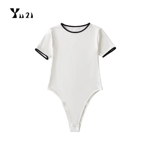 YU21 美式復古辣妹拼色短袖t恤連體衣女裝夏外穿修身顯瘦性感上衣