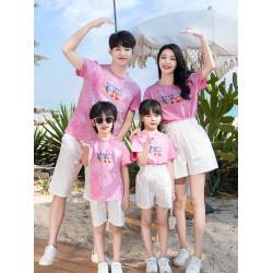 洋氣親子裝一家三口四口2025夏季新款純棉短袖t恤母子女家庭套裝
