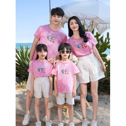 洋氣親子裝一家三口四口2025夏季新款純棉短袖t恤母子女家庭套裝