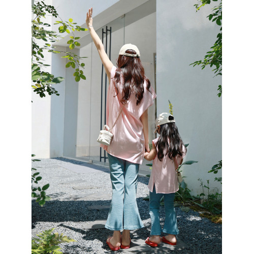 時尚休閒親子裝2025新款夏季母女裝女童洋氣炸街網紅套裝短袖T恤