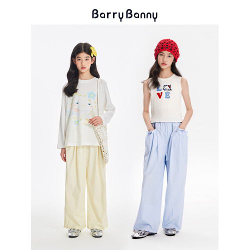 BarryBanny女童濶腿褲2025夏季新款兒童中大童休閒寬松直筒長褲子