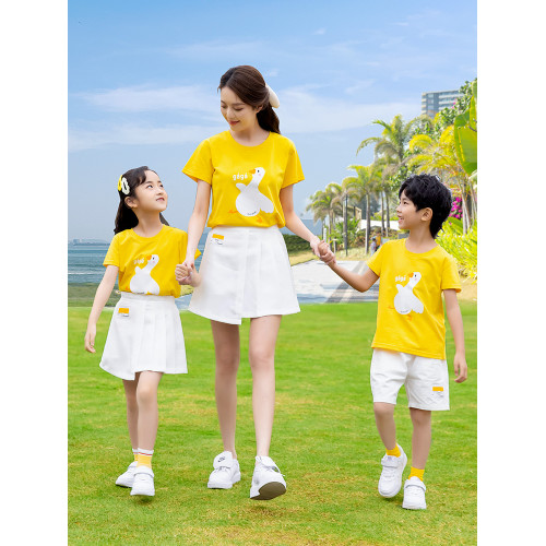 海邊親子裝夏裝款一家三口四口母子裝短袖套裝炸街沙灘母女裝洋氣