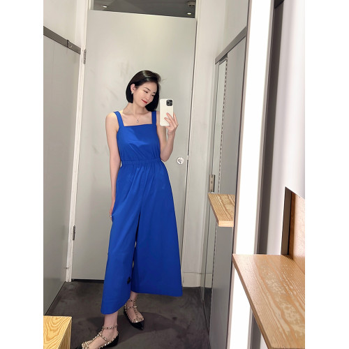 COS風女裝2025夏季新款休閒高腰露背吊帶濶腿連體褲小衆連體衣潮