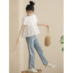 女童短袖T恤夏裝衣服韓版圓領寬松中大童純棉娃娃衫兒童短款上衣