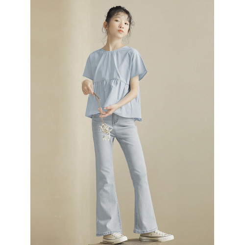 女童短袖T恤夏裝衣服韓版圓領寬松中大童純棉娃娃衫兒童短款上衣