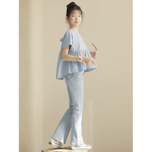 女童短袖T恤夏裝衣服韓版圓領寬松中大童純棉娃娃衫兒童短款上衣