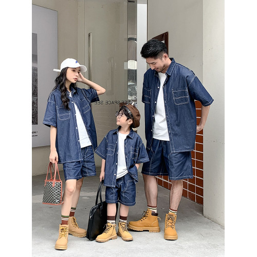 炸街親子裝一家三口夏季純棉母女牛仔套裝洋氣韓版薄款母子兩件套