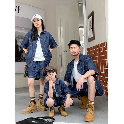 炸街親子裝一家三口夏季純棉母女牛仔套裝洋氣韓版薄款母子兩件套