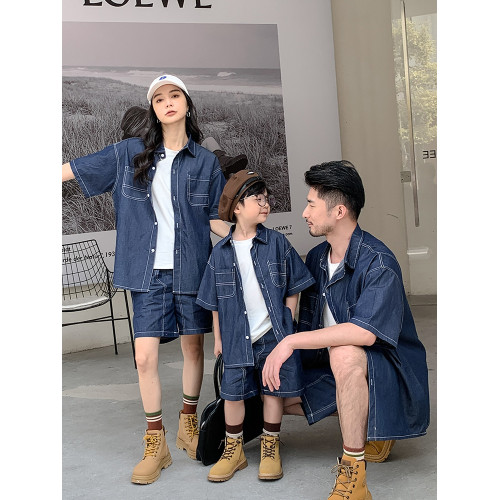 炸街親子裝一家三口夏季純棉母女牛仔套裝洋氣韓版薄款母子兩件套