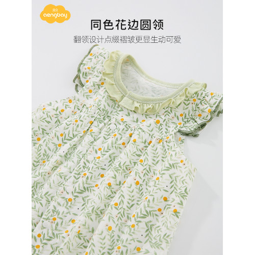 Aengbay嬰兒夏季連體衣純棉衣服洋氣哈衣超萌公主爬服女寶寶夏裝
