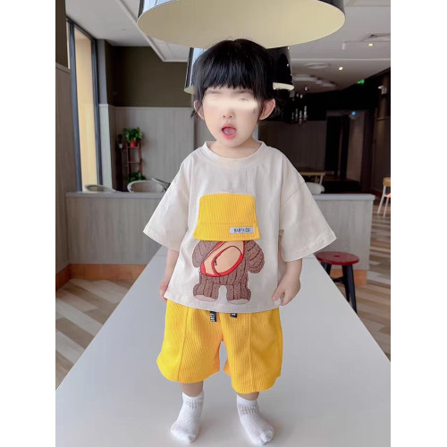 小月齡小熊親子裝夏高級卡通一家三口四口嬰兒母子母女裝短袖t恤