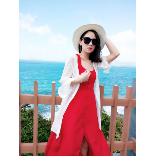 2024海邊度假親子裝夏裝露背紅色連衣裙母女裝沙灘度假長裙小禮服