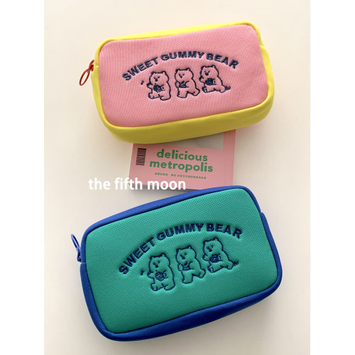 thefifthmoon可愛撞色卡通小熊長方形收納包化妝包刷子包