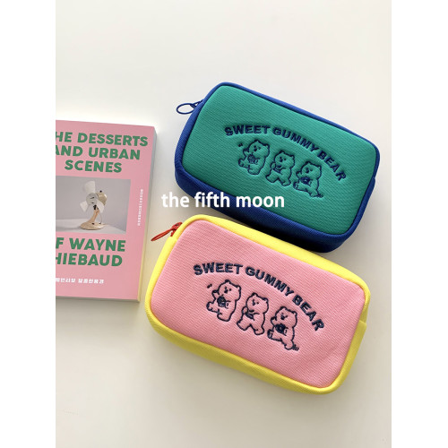 thefifthmoon可愛撞色卡通小熊長方形收納包化妝包刷子包