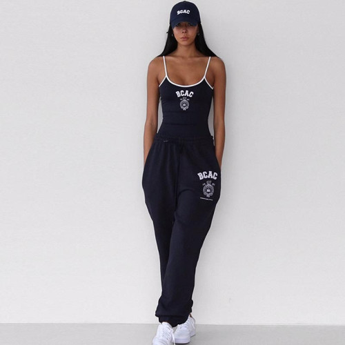 韓國BADBLOOD美式辣妹吊帶背心性感露背字母刺綉連體衣修身泳衣夏