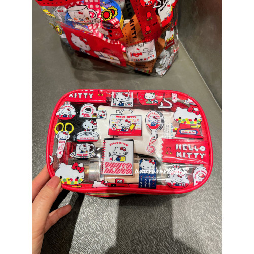 可愛kitty凱蒂貓化妝包PVC大容量防水手提收納包可攜式旅行洗漱包
