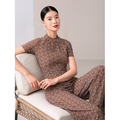 2024夏季新款高級感時尚修身濶腿褲連體衣褲直筒褲短袖薄款長褲
