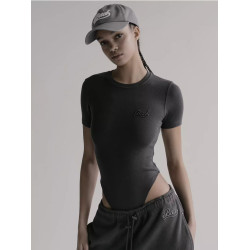 韓國潮牌Badblood短袖刺綉連體衣女美式修身顯瘦內搭上衣三角