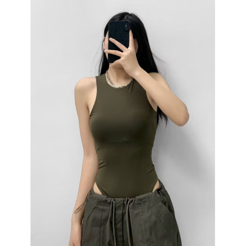 性感緊身窄肩背心連體衣女2024夏裝辣妹百搭吊帶連檔上衣打底衫潮