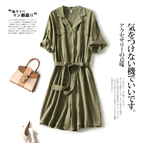 冰麻連體褲女夏季薄款寬松連體衣高級氣質減齡工裝褲棉麻濶腿短褲