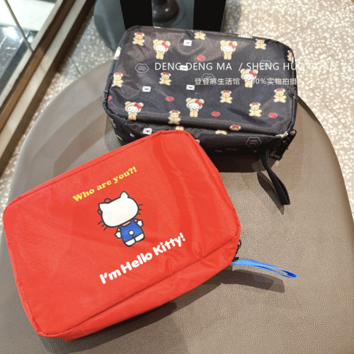 日系貓咪小熊折曡可攜式家用化妝包旅行洗漱包多功能防塵收納掛袋