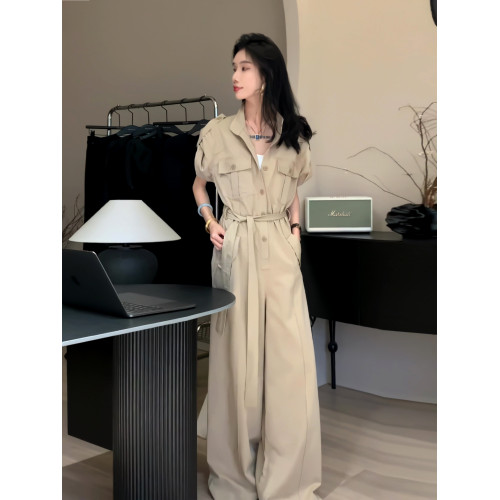 工裝連體褲女2025夏季薄款時尚寬松帥氣炸街顯高顯瘦連體衣濶腿褲