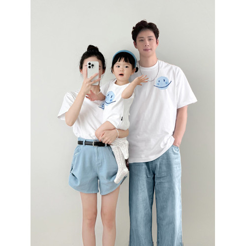 卡通親子裝夏季新款2025一家三口嬰兒爬服影樓拍照百搭T恤家庭裝