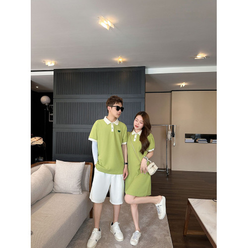 高級親子裝一家三口夏裝母子裝母女裝小月齡刺綉愛心Polo衫連衣裙