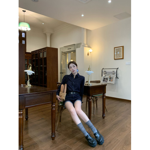 70不是七十牛仔連衣褲濶腿褲2024新款女秋韓系長袖連體衣休閒短褲