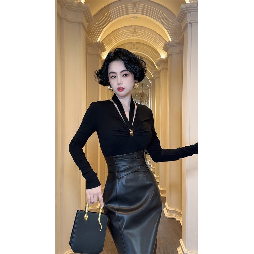LYXJ【費洛甜心】v領打底衫女2025新款春秋長袖t恤修身顯瘦連體衣