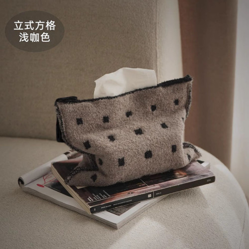 車用復古波點羊毛圈圈紗紙巾袋針織布藝紙巾盒抽紙袋化妝盒收納包