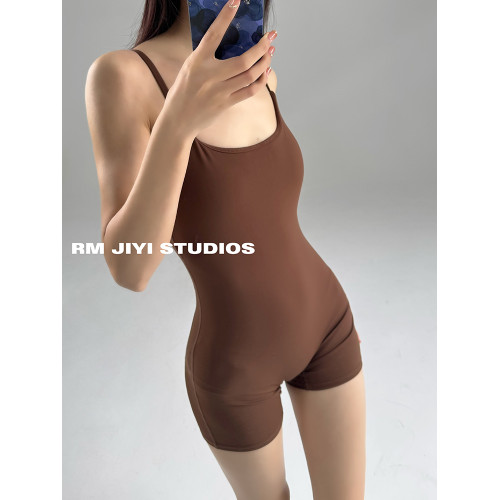 吊帶連體衣女短褲歐美健身運動自帶胸墊美背瑜伽服高彈力緊身裸感