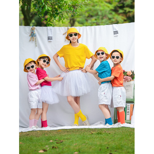 六一節舞蹈服幼兒童園演出服親子裝彩色短袖蓬蓬裙紗裙短褲運動會