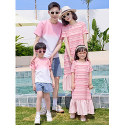炸街高級2025新款超火親子裝一家四口多巴胺夏裝母子母女裝連衣裙