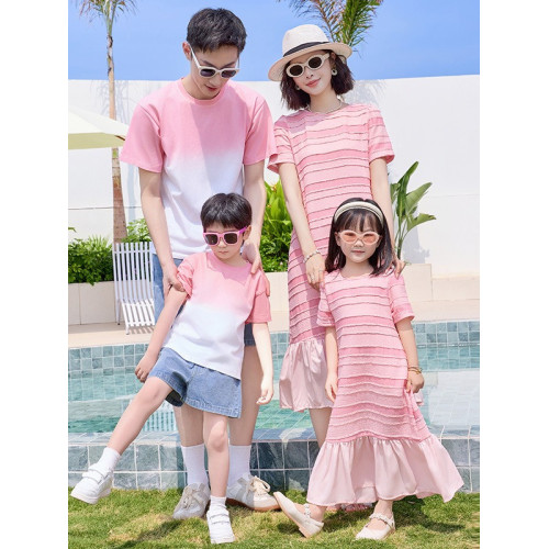 炸街高級2025新款超火親子裝一家四口多巴胺夏裝母子母女裝連衣裙