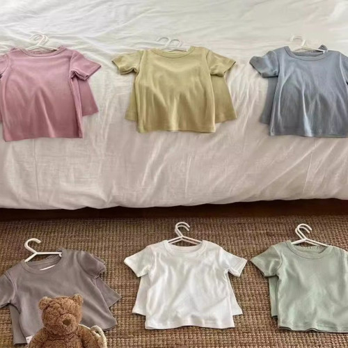 夏季新款兒童純色呼吸睡衣男女童寶寶純棉A類家居服套裝