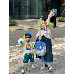 親子裝夏母子母女t恤一家三口四口短袖男童旅遊度假多巴胺女童T恤
