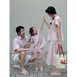 2025新款夏季親子裝一家三口短袖兩件套裝高級洋氣全家炸街母女裝
